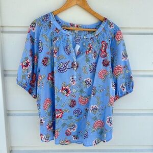 LOFT Floral Smocked Button Top